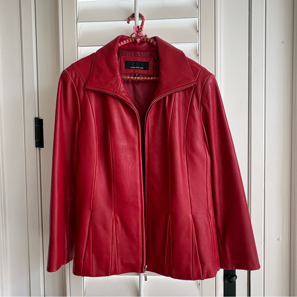 Jones New York Vibrant Red Leather Jacket